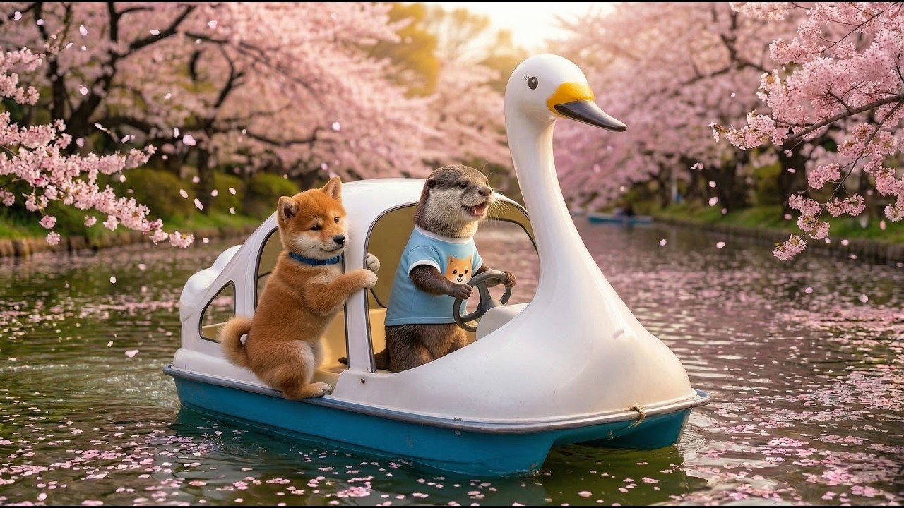 柴犬とカワウソの初めてのお花見🌸手作り弁当とスワンボートの1日｜Shiba Inu & Otter's First Hanami