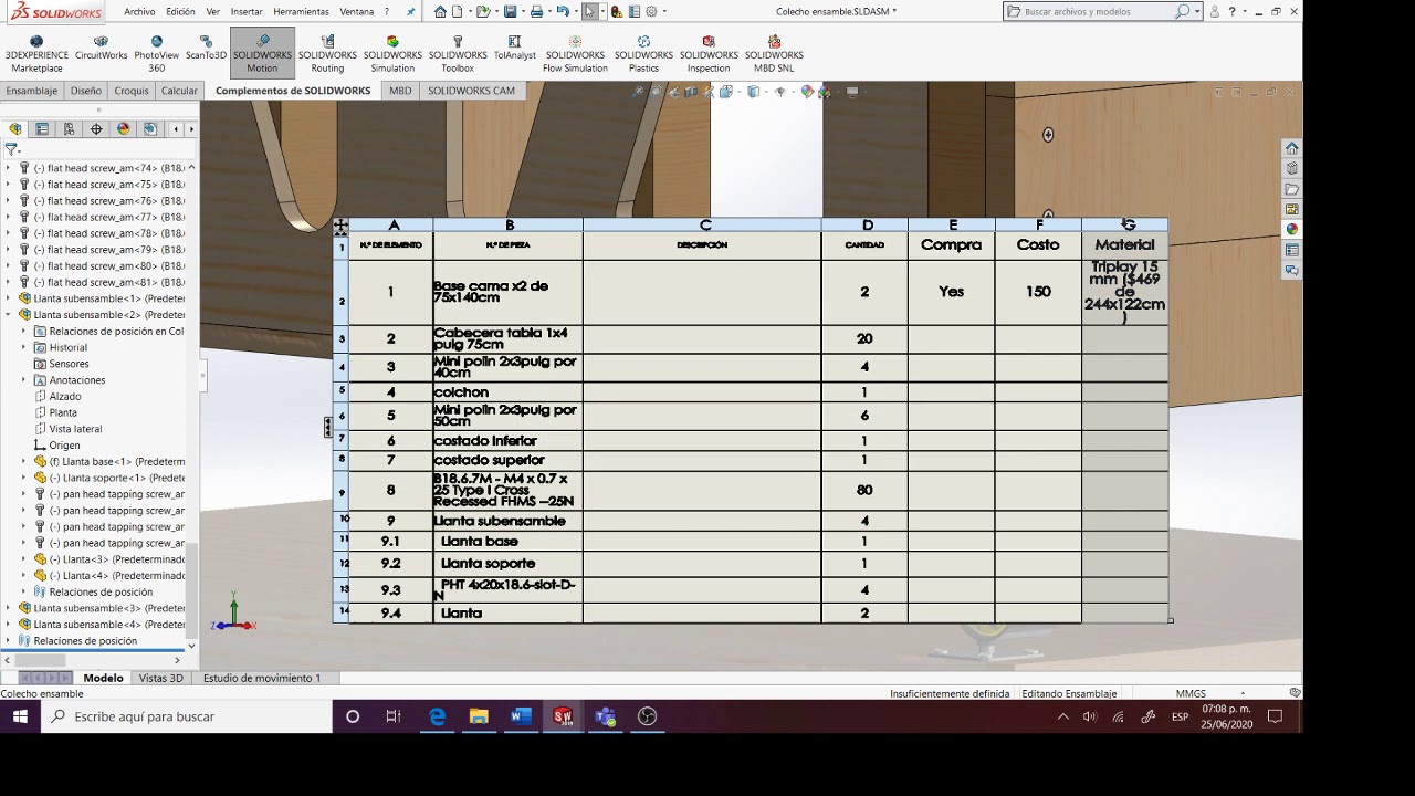 Cómo generar de Lista de Materiales, planos individuales y de ensamble en solidworks