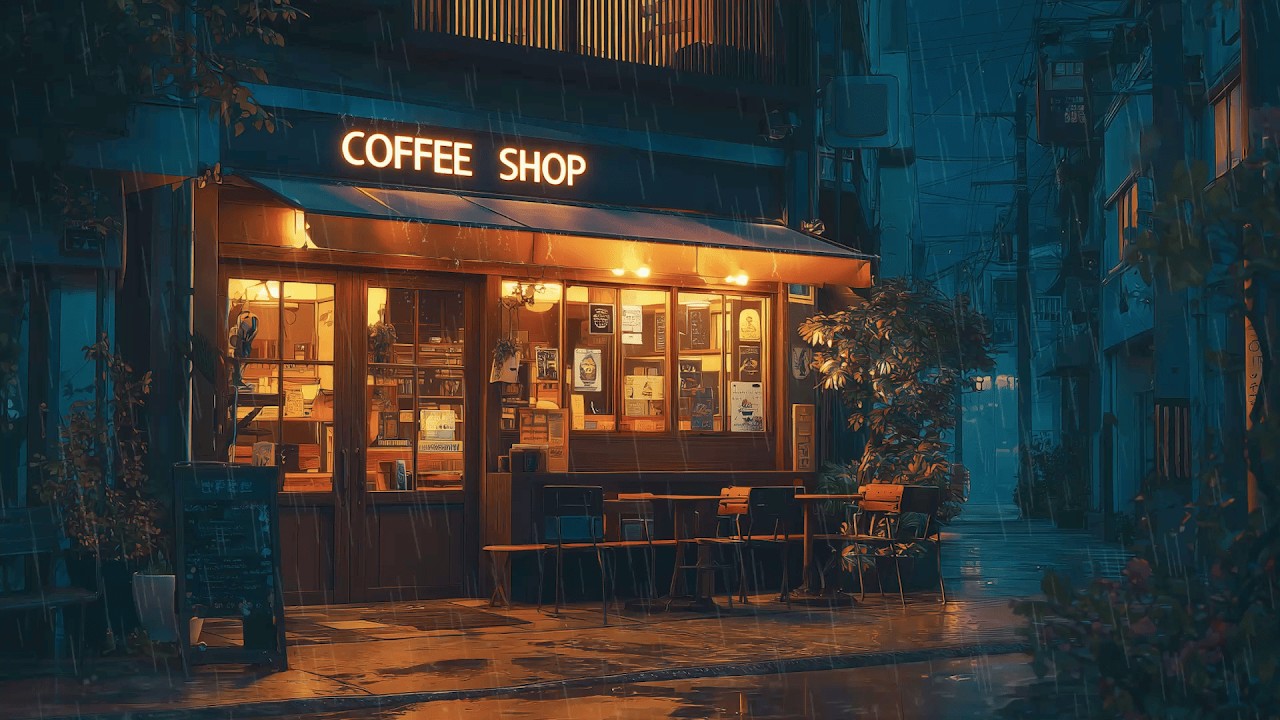 Warm Coffee Shop Rain Lofi Hip Hop Beats 🌧️ Quiet Study Night | Japanese Coffee Shop