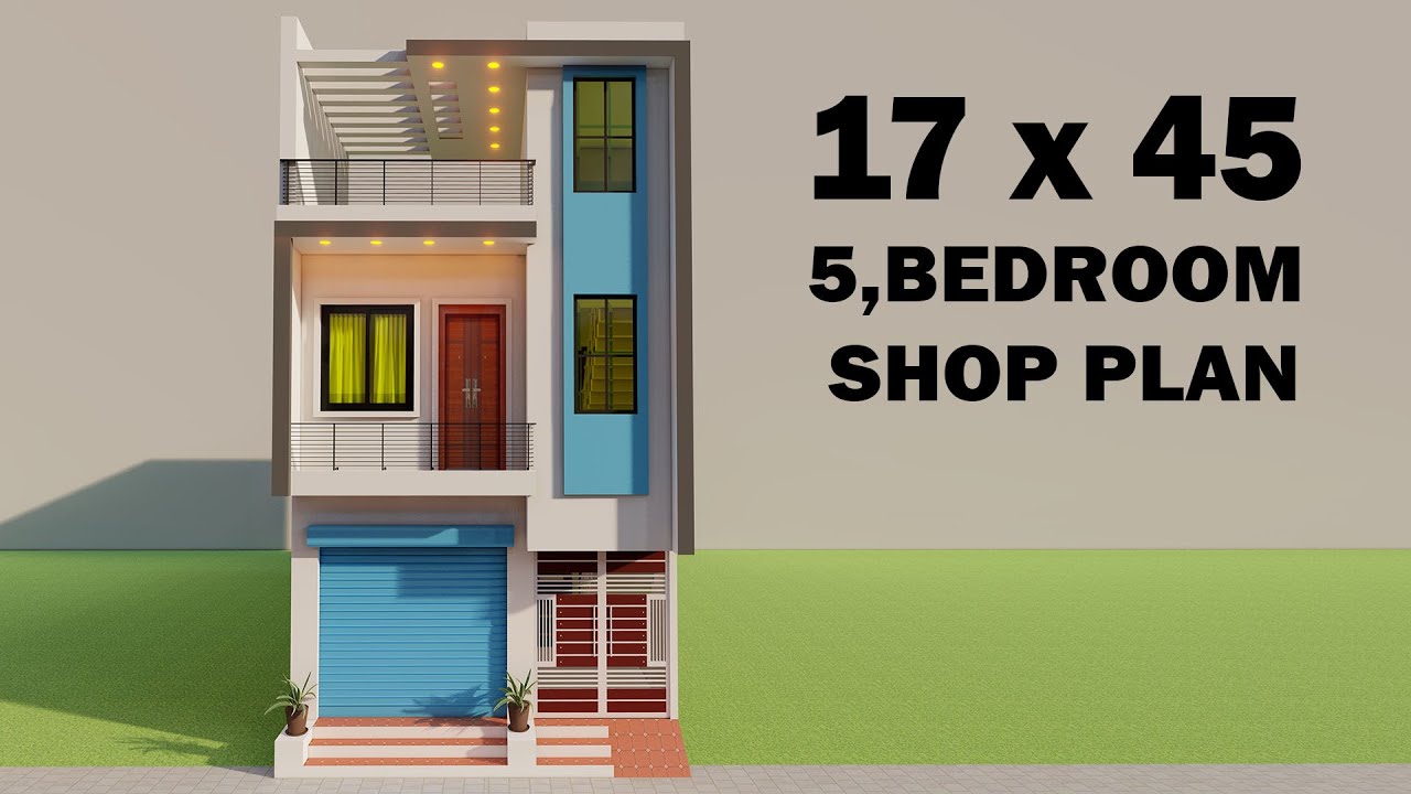 New Shop 5bedroom house plan,17by45 shop with house design,new shop elevation plan,3d shop elevation
