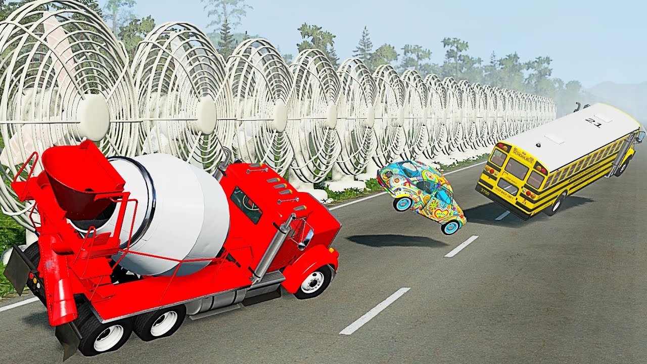 Vehicles vs. Extreme Crosswind (Giant Electric Fans) - BeamNG.drive