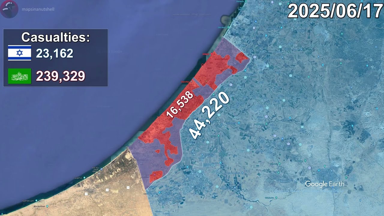 Israel-Hamas War: Every Day to October 1st, 2025 Mapped using Google Earth