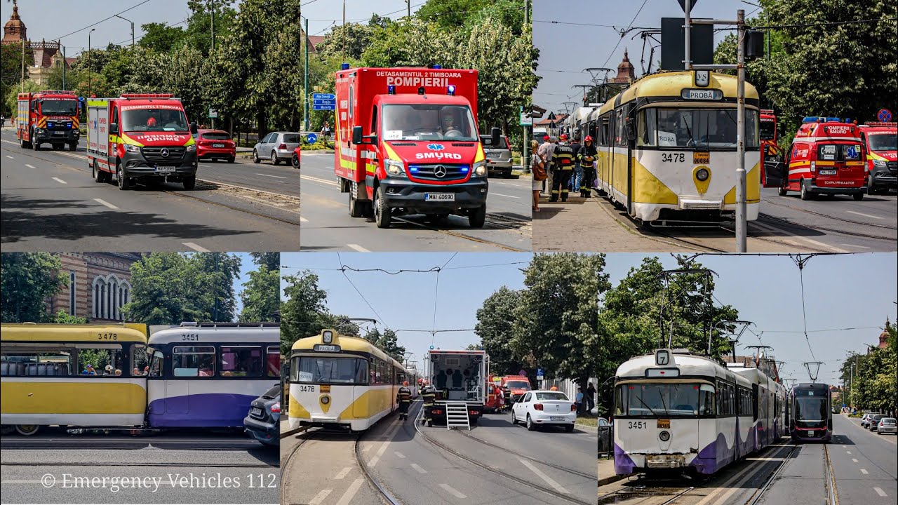 Alarmă ISU Timiș / Alarm ISU Timiș / Accident cu 2 tramvaie /Accident with 2 trams in /în Timisoara