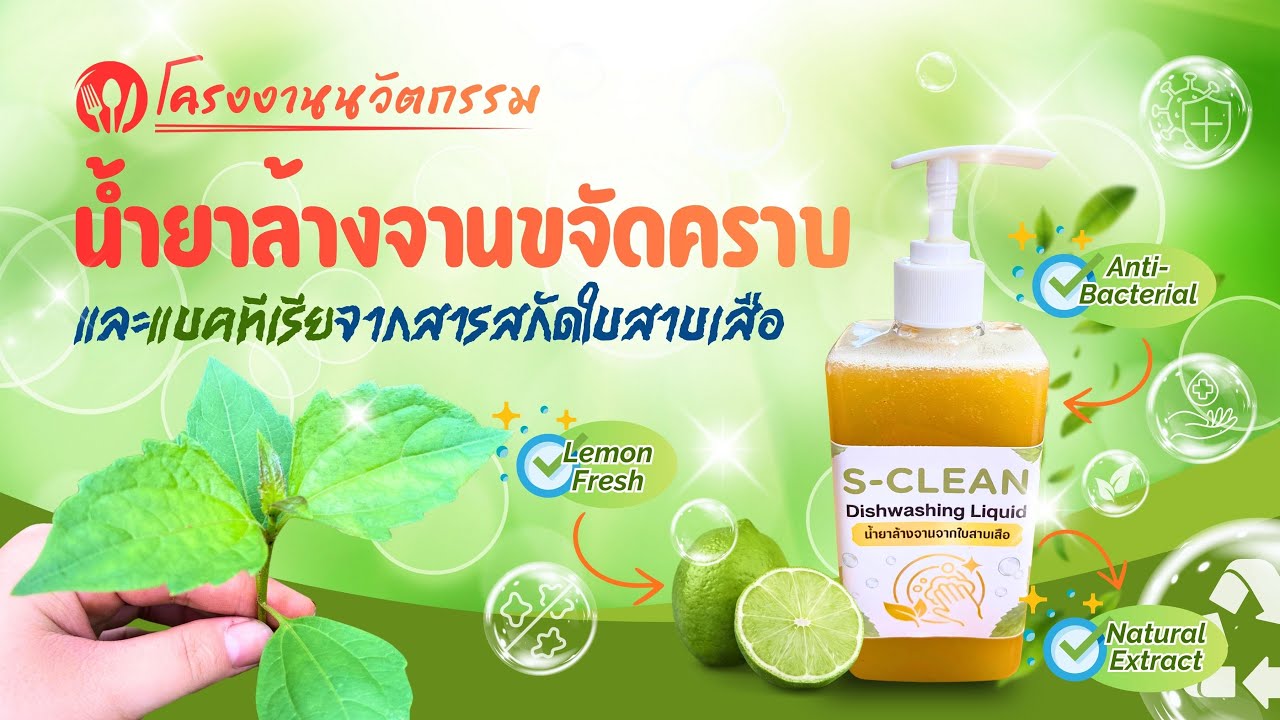 โครงงานนวัตกรรม เรื่องน้ำยาล้างจานขจัดคราบและแบคทีเรียจากสารสกัดใบสาบเสือ   : โรงเรียนอุดมสิทธิศึกษา