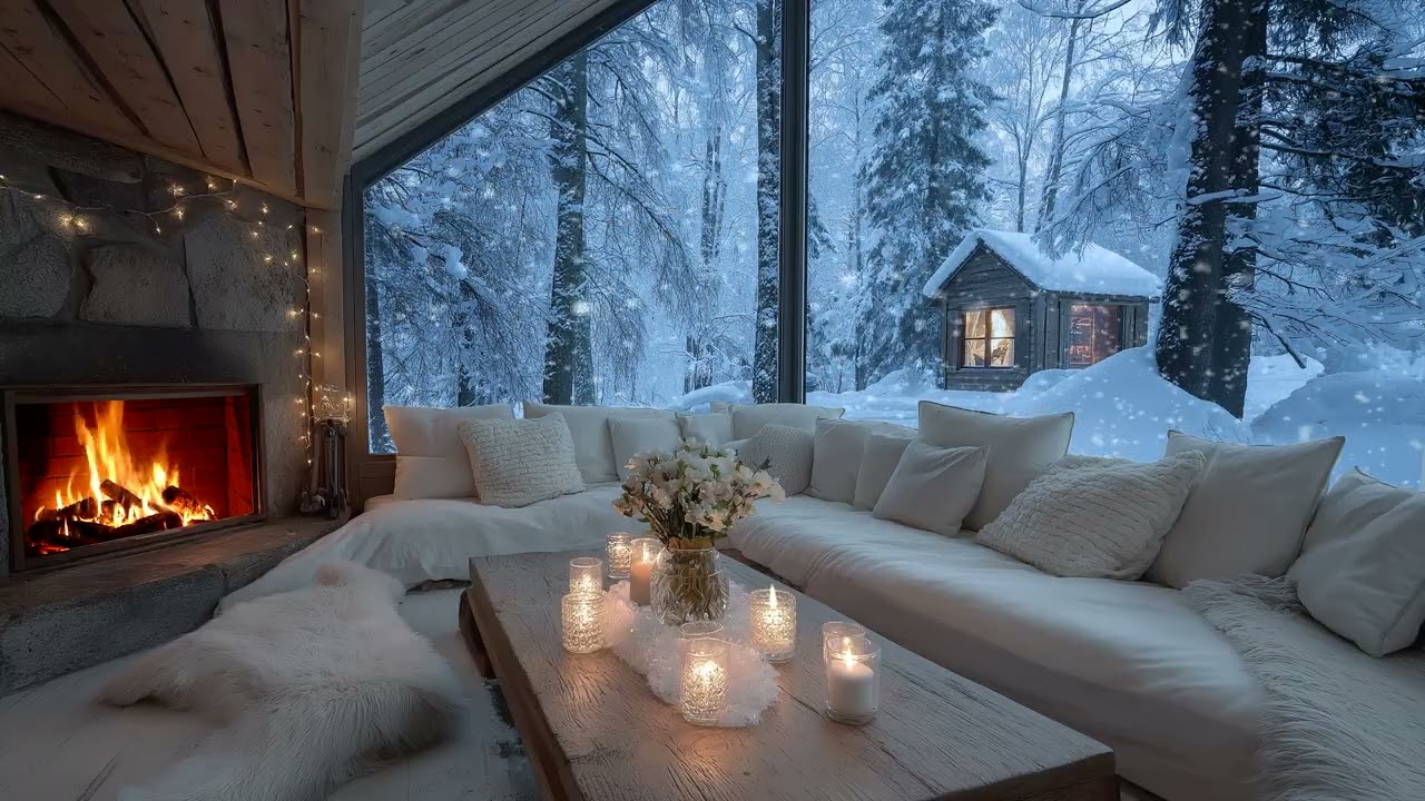 ❄️🌺 Soothing Winter Piano Lounge for Focus, Work & Study | Candlelight & Snowfall 10-Hour Meditation