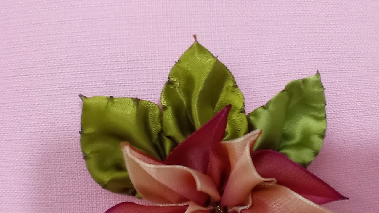 HOJA DE ESPINAS CON LISTÓN (RIBBON FLOWERS/DIY FABRIC FLOWERS/ HOW TO MAKE FLOWERS)