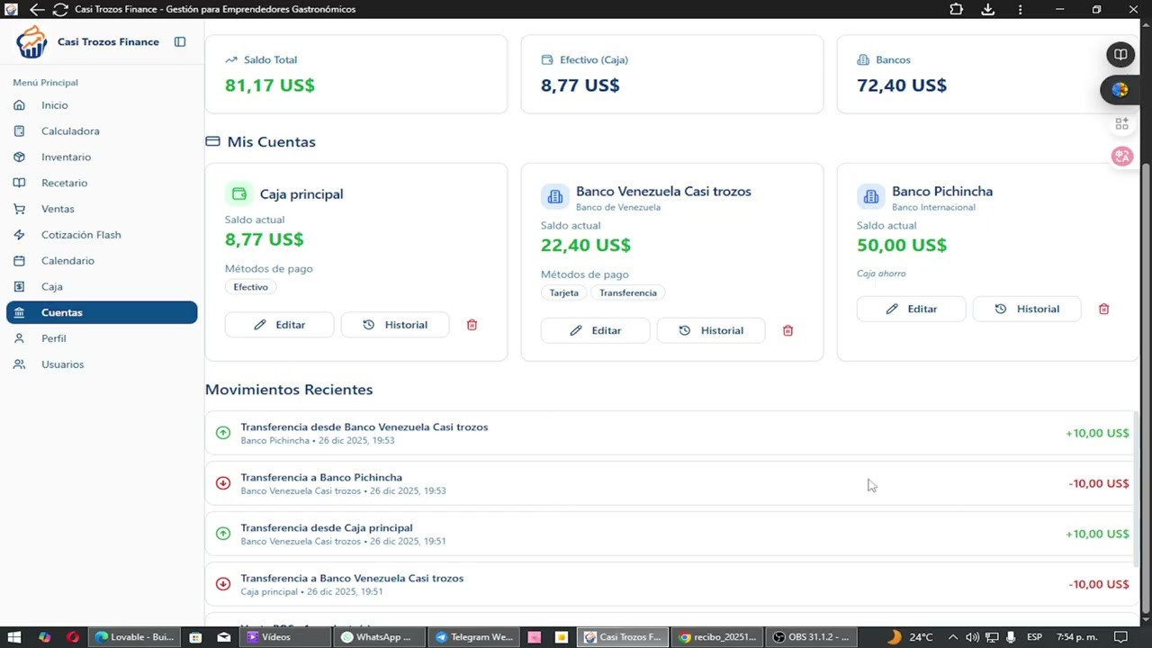 Cuentas bancarias, Pagos y Gastos