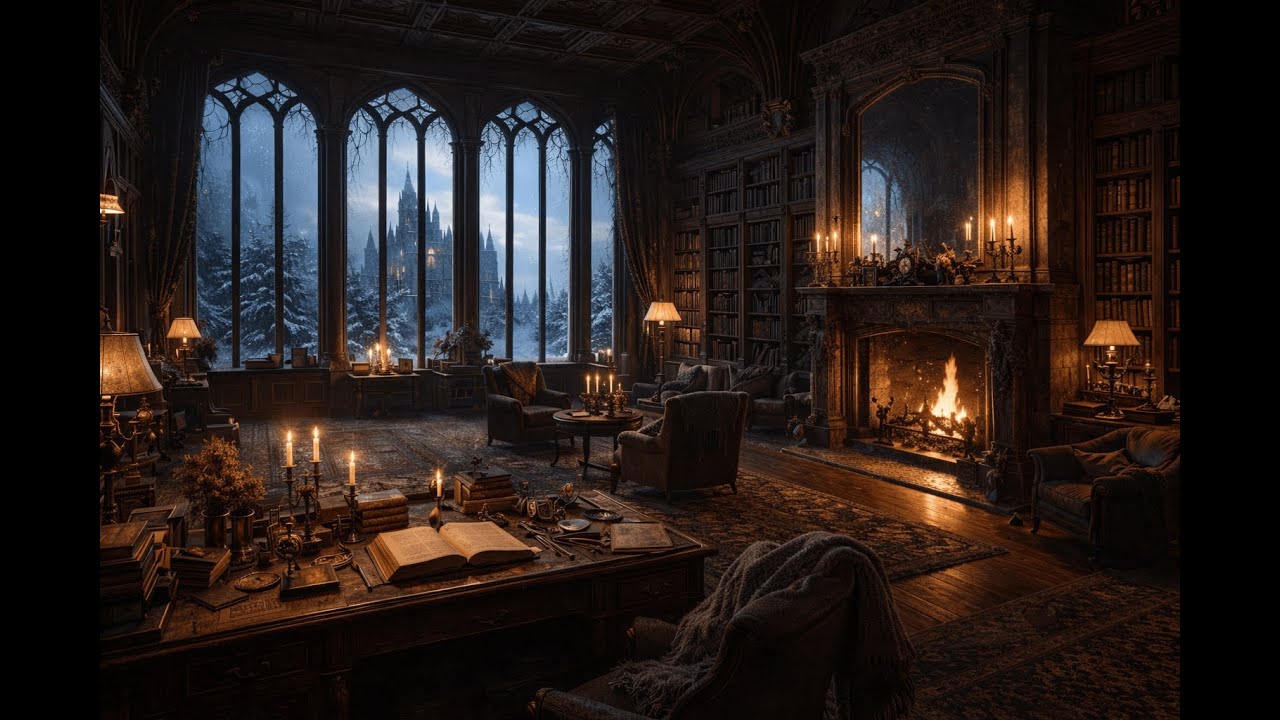 Cozy Castle Library View | Melancholic Dark Academia Classical Music