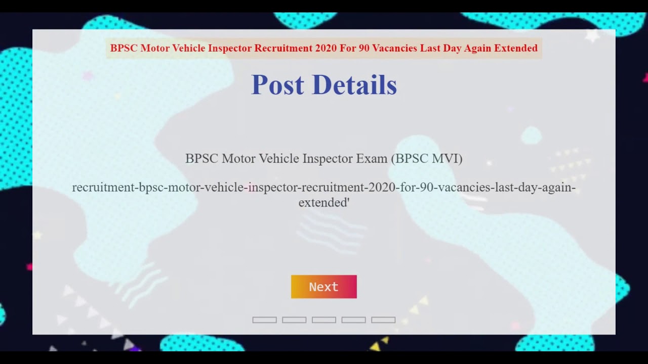 BPSC Motor Vehicle Inspector Recruitment 2020