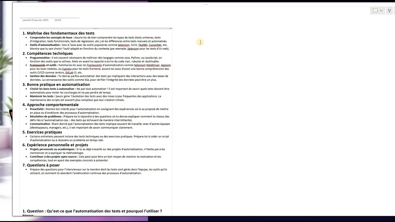 Automatisation des tests : Préparation des entretiens d'embauche