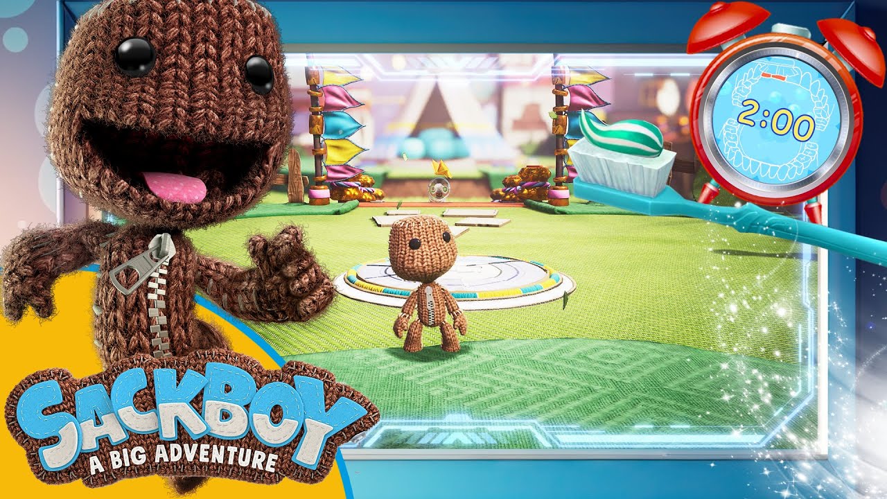 A Sackboy Adventure 2 Minute Action Toothbrush timer with Music!