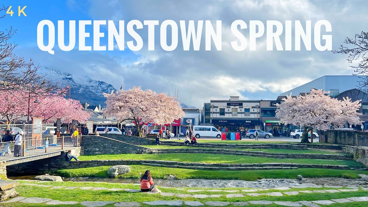 Queenstown New Zealand Spring Walk 4K | September 2025 Cherry Blossoms | New Zealand Walking Tour