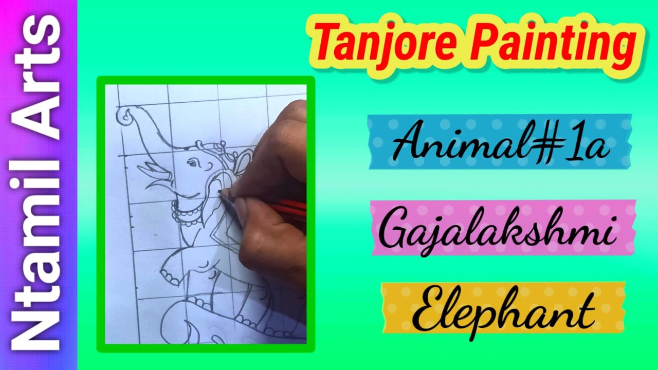 Animal#1a- Gajalakshmi elephant pencil sketch step by step- Tanjore painting- Ntamil Arts