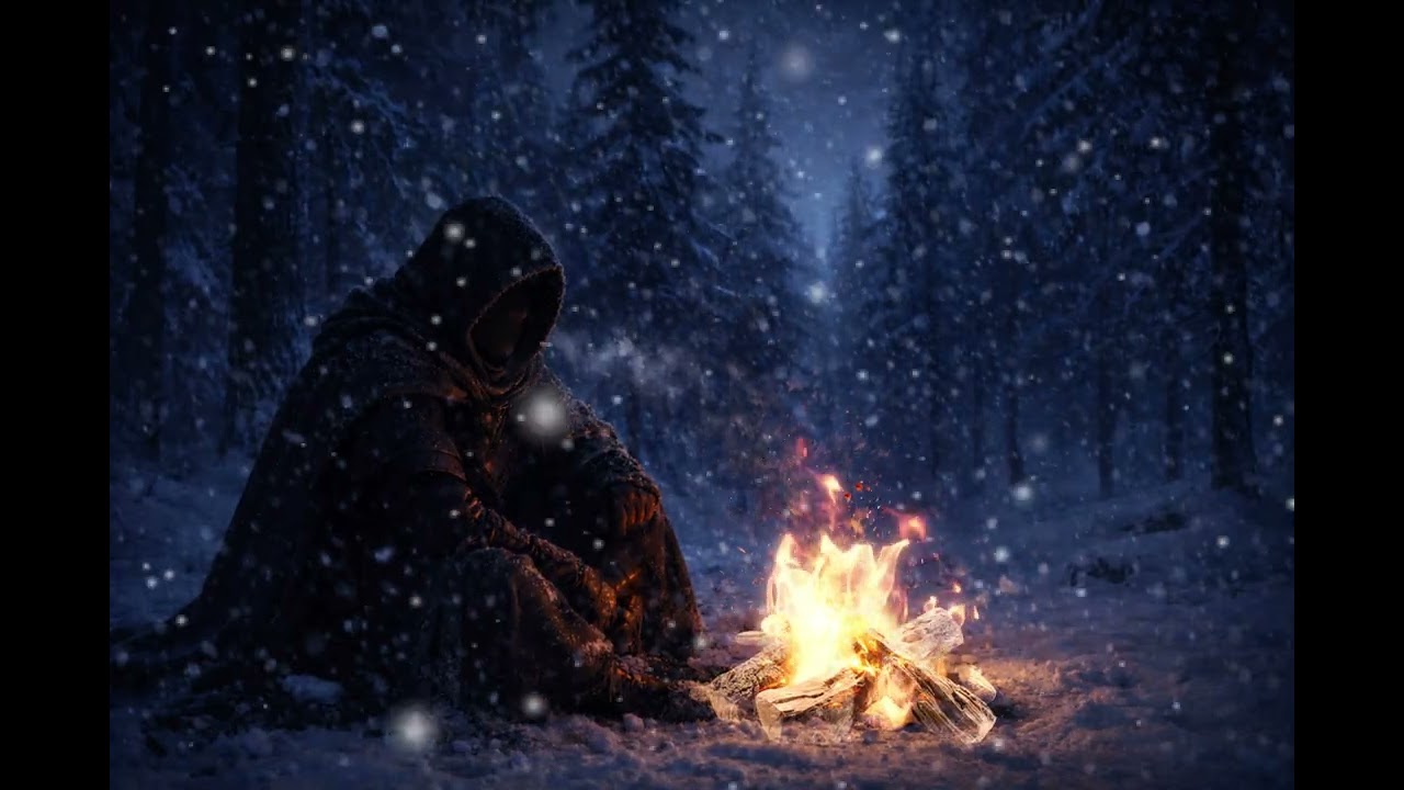 The Silent Wanderer | Winter Campfire in Snow | Relaxing Ambient Music