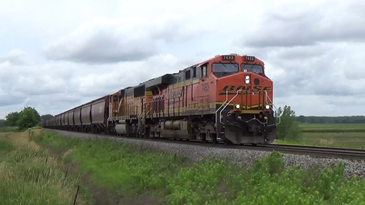 BNSF Grain train with Burlington Route hopper Barstow & E Linroth June 23, 2019