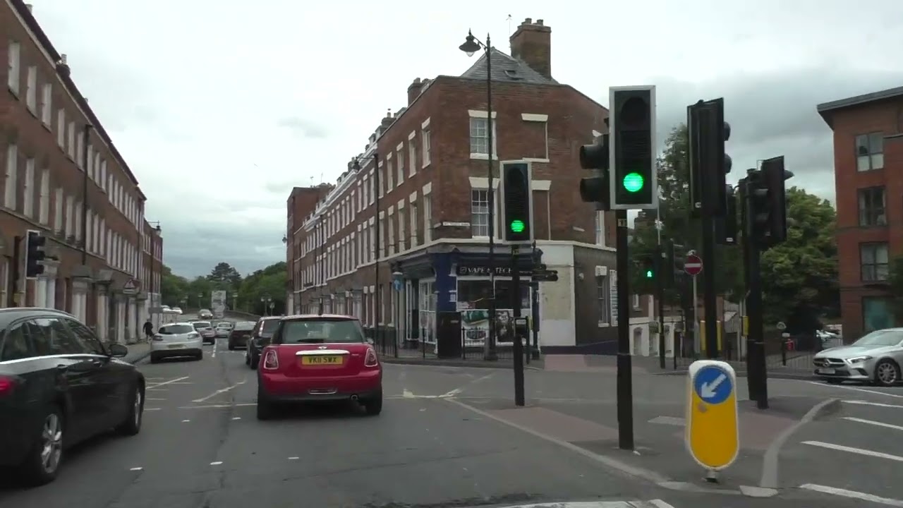 Driving On College Street, Deansway, Bridge Street & New Road, Worcester, Worcestershire, England