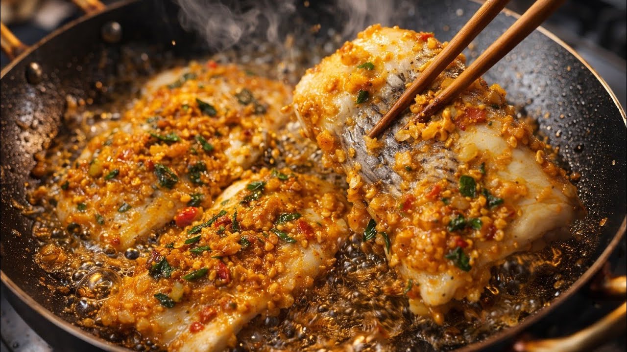 Crispy Lemongrass Chili Fried Fish 🔥 Sizzling Street Food Style | ASMR Cooking