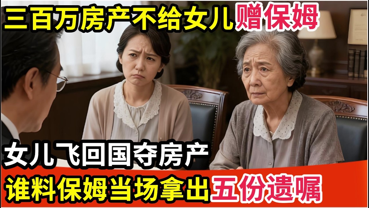 北京教授夫妻去时候将价值三百万房产赠送保姆,谁料女儿突然回国夺房产,保姆当场拿出五份遗嘱
