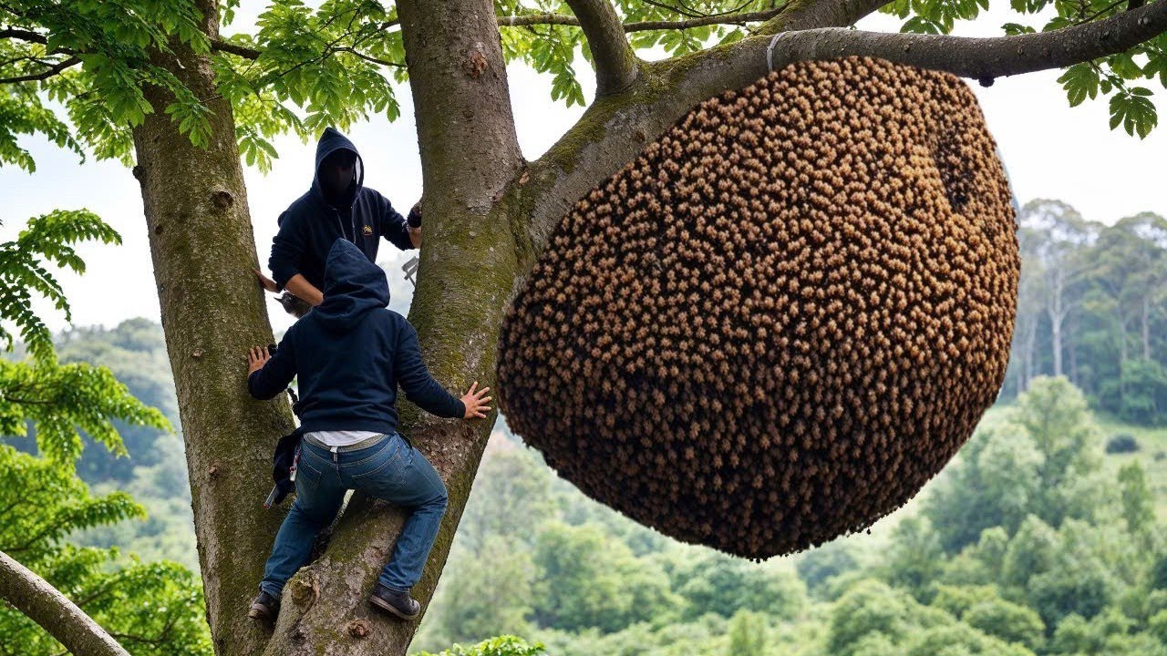 conquer the biggest beehive in the forest - harvesting wild honey