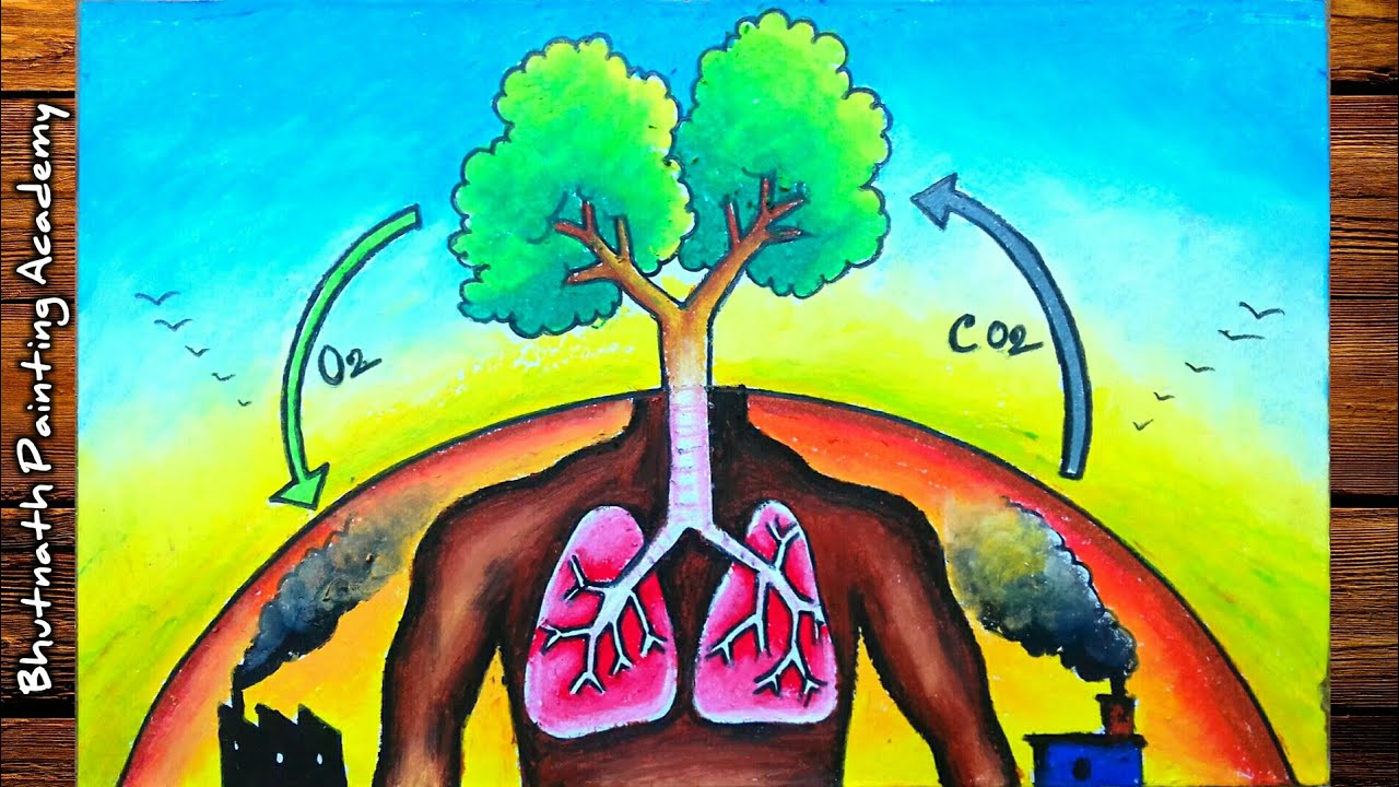 save tree save oxygen drawing||5th June world environment  day poster painting