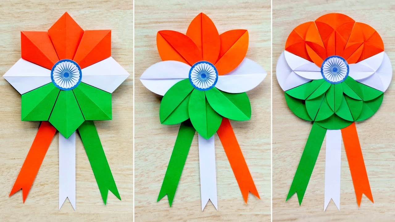 DIY 3 Beautiful Indian Tricolor Badge //  Republic day badge making // 26th January craft ideas