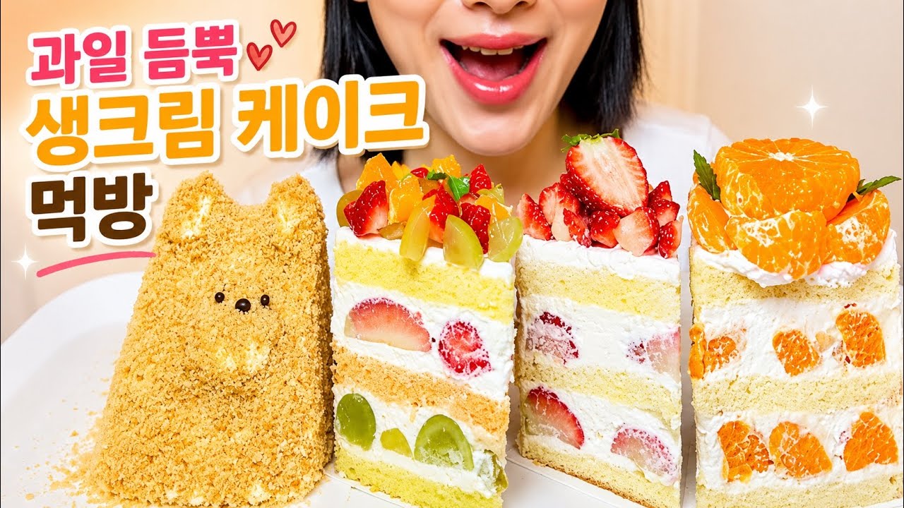 역대급 행복했던!!! 과일 듬~뿍 생크림 케이크 & 군고구마 케이크 디저트 먹방🍰 Fruit Cake & Sweet Potato Cake | Dessert ASMR Mukbang