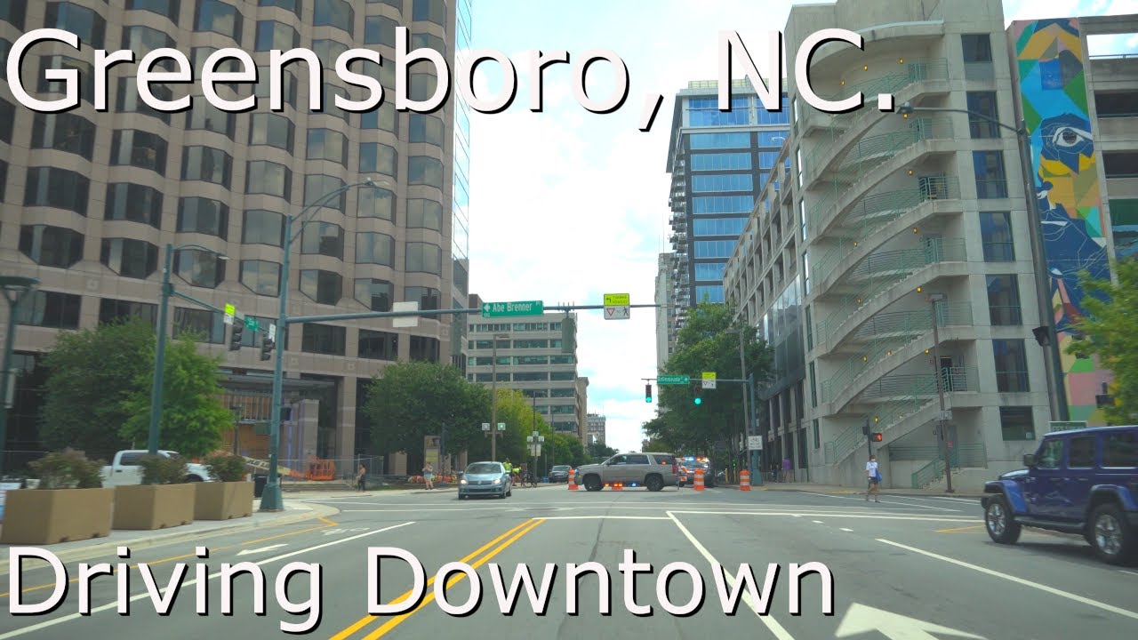 Greensboro, NC. - 4K HDR - Relaxing Ride, Driving Downtown