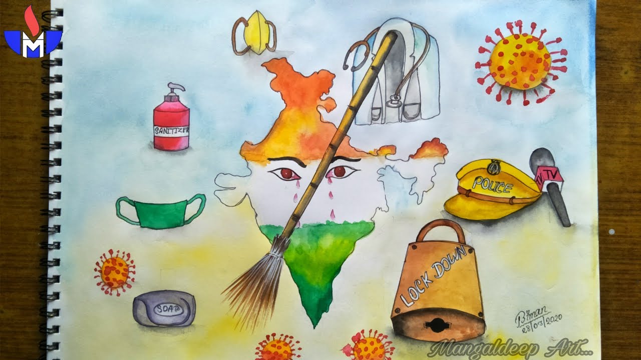 Corona drawing , 21 Days lockdown Drawing...MANGALDEEP ART