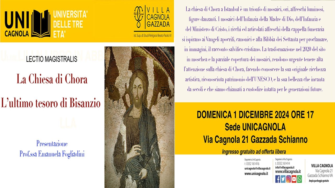 La Chiesa di Chora - Emanuela Fogliadini - Villa Cagnola - 1 Dicembre 2024 - Lectio Magistralis