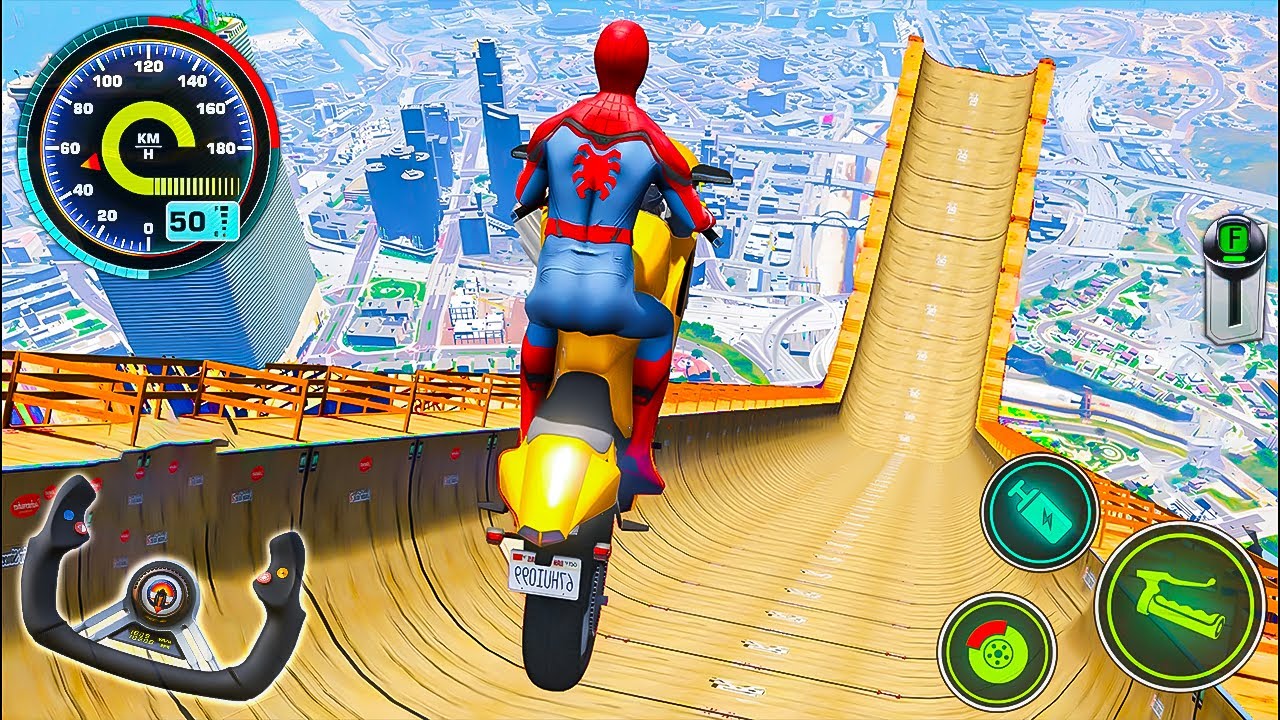 Super Hero Mega Ramp Stunt Bike Simulator 3D - Motocross Impossible Racing - Android Gameplay