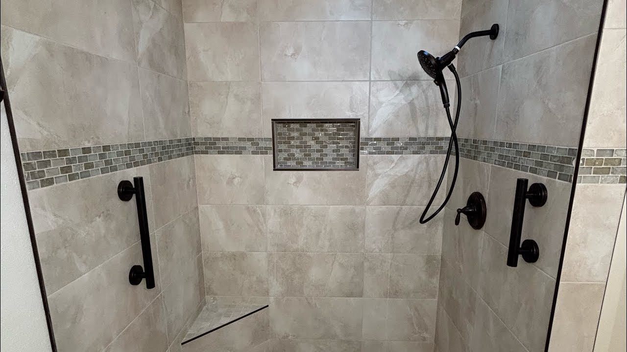 Building a walk-in shower for my parents#install #flooring #tilebathroom 