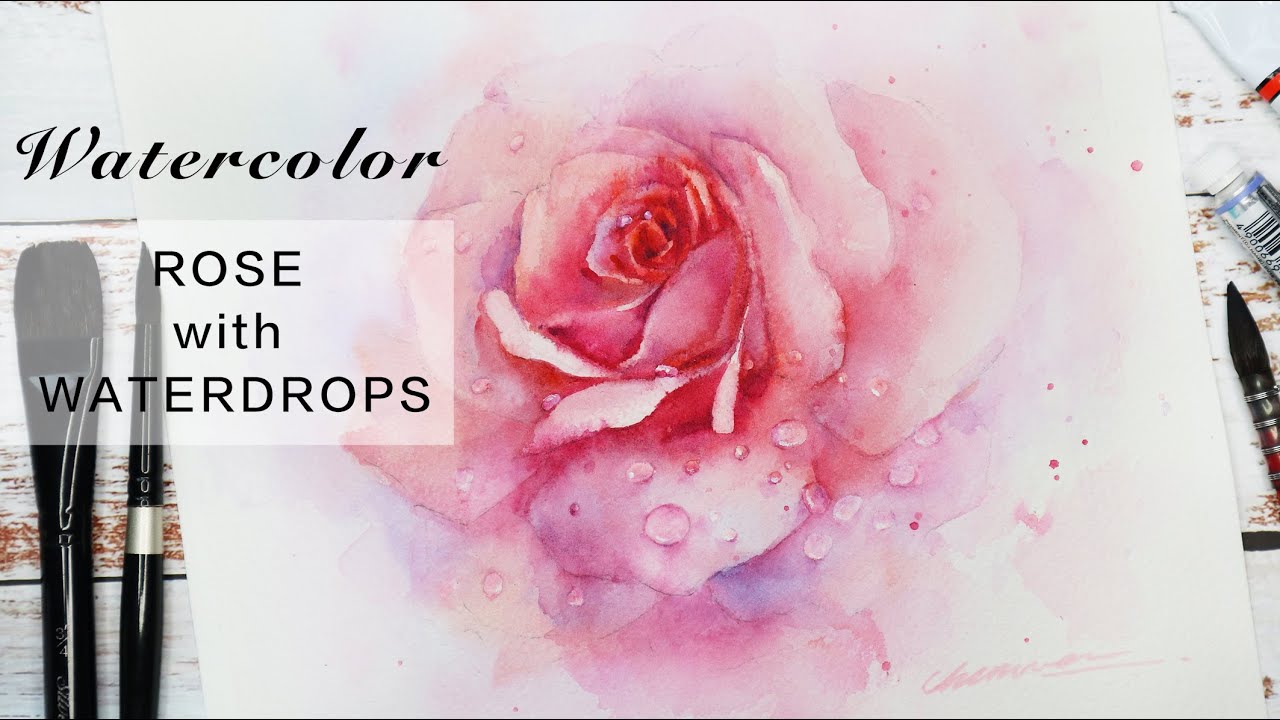 HOW TO PAINT ROSE WITH WATER DROPS IN WATERCOLOR TUTORIAL/RELAXING VIDEO