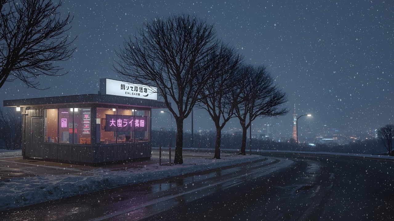 Tokyo Winter Night Café ❄️ Silent Snowy Street Atmosphere
