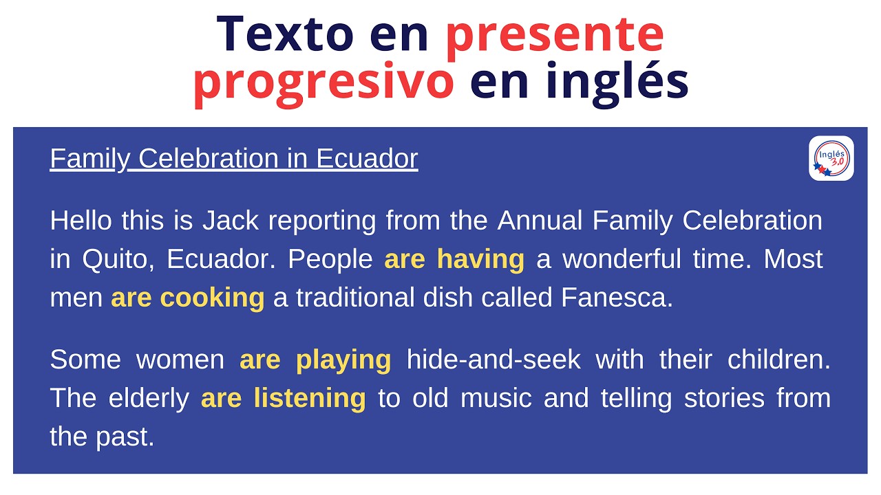 Texto en presente progresivo en inglés
