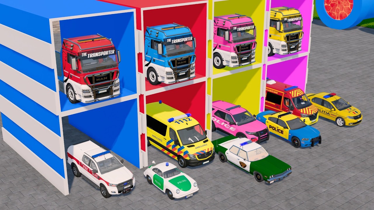 TRANSPORTING ALL POLICE CARS and AMBULANCE EMERGENCY VEHICLES WITH MERCEDES POLICE TRUCKS ! FS22