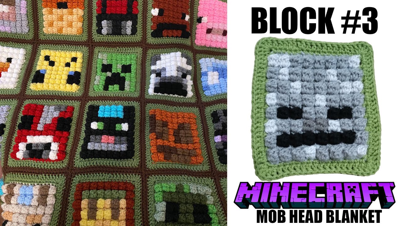 Вяжем крючком покрывало для головы моба Minecraft: блок №3 «Скелет»