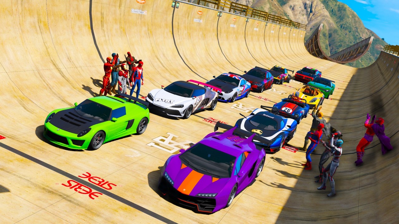 Super Heroes Spiderman Challenge CARS GTAV Nebula Ironman Flash !Человек Паук Супер Героии Гонка !