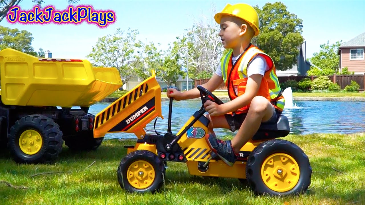 Ride On Pedal Tractor Toy Unboxing! Construction Vehicle Pretend Play | JackJackPlays