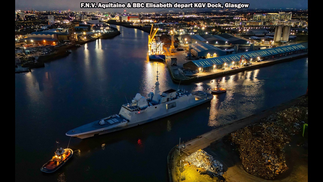 F.N.V. Aquitaine and BBC Elisabeth departing KGV Docks Glasgow