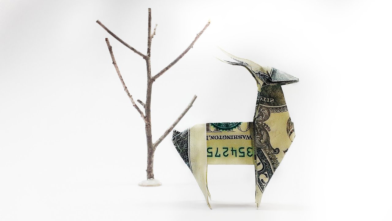 Money $1 US Dollar Bill Origami Deer - Dollar Bill origami Tutorial - Designed by John Montroll