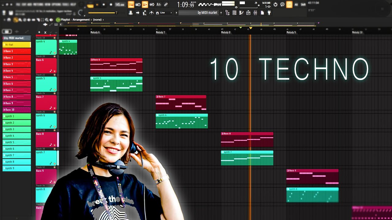10 Techno-constructions / bass-lines, synth-melodies FLP, MIDI hyper-techno, Hi-lo, Maddix, Ely Oaks