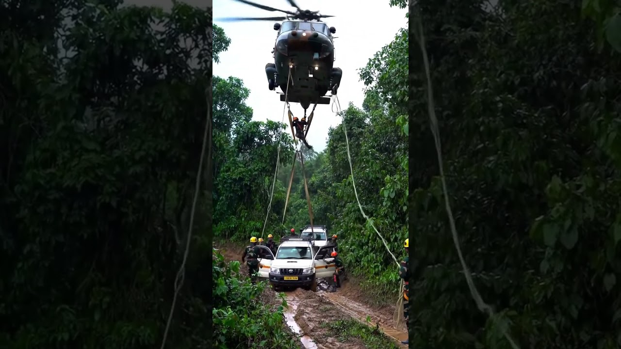Indian Army Jungle Rescue Operation | Helicopter Lifts Vehicles in Flooded Forest 🇮🇳🚁#army #shorts
