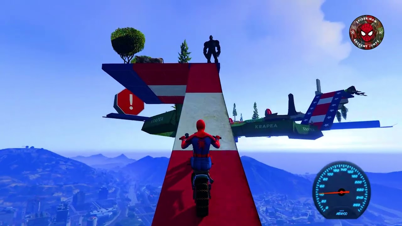Spider-Man challenges giant superheroes on the deadly stunt ramp bridge ?