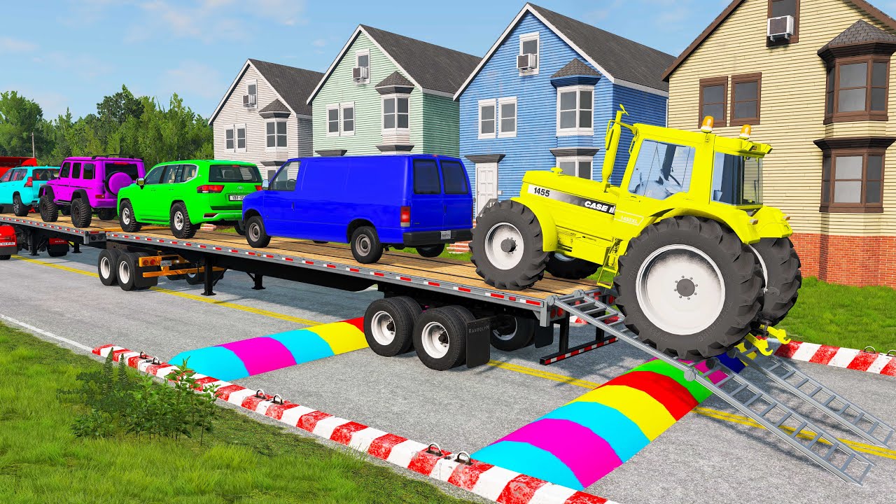 Flatbed Truck Mcqueen | Transportation with Truck - Pothole vs Car #6 - BeamNG.Drive