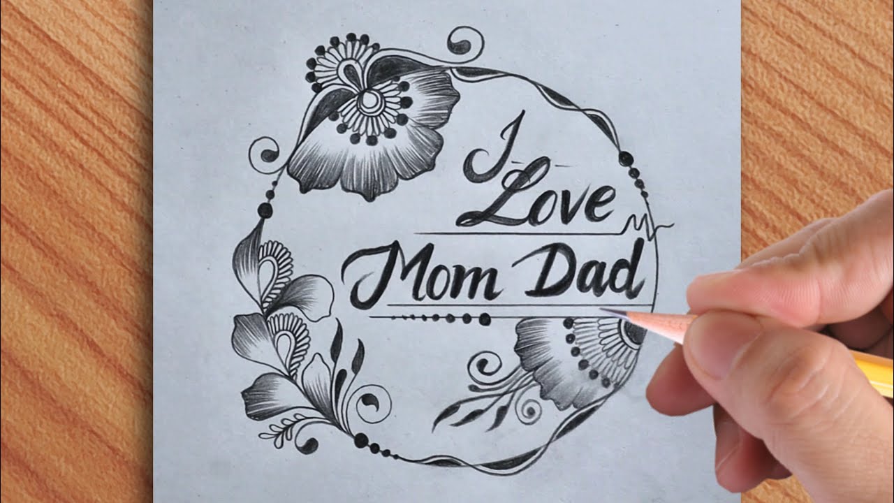 amazing drawing of Mom Dad simple and easy to make with pencil || beautiful circle mom Dad tattoo