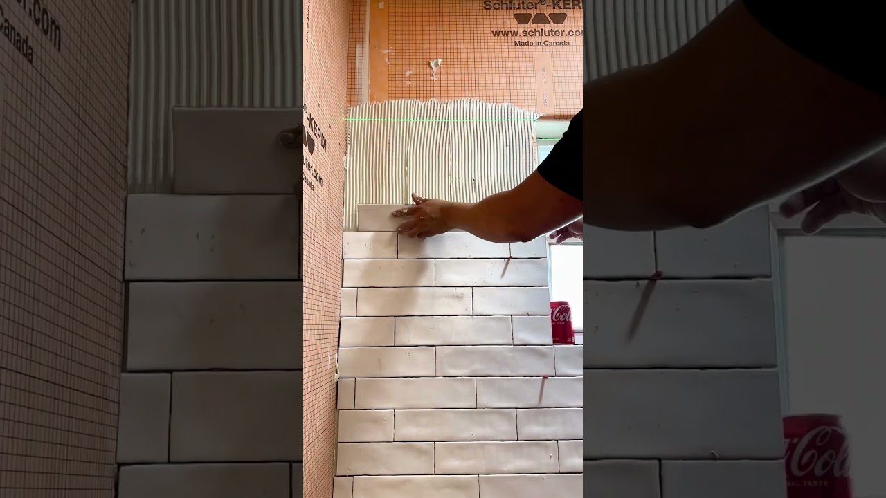 Subway tile install #bathroomremodeler #tiles #bathroom #diy #bathroomtiles #construction