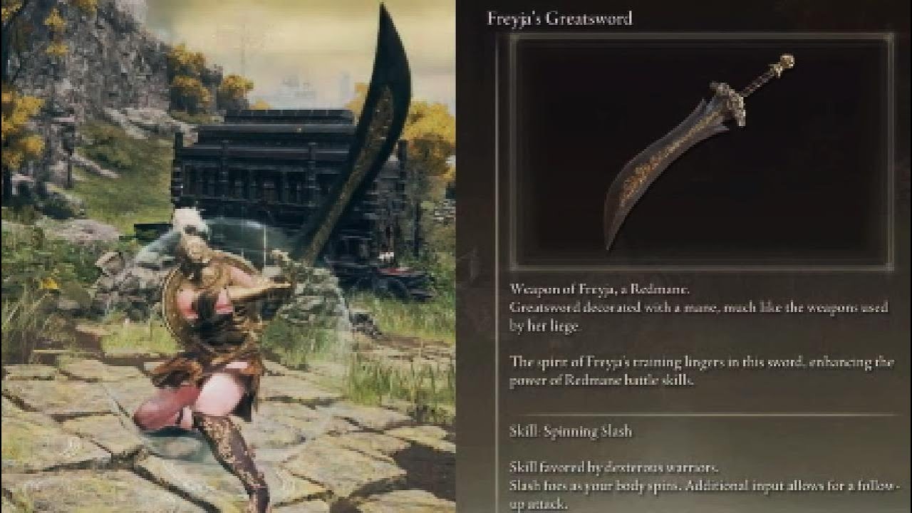Elden Ring DLC Freyja's Greatsword Move Set Demonstration and Location Fancy Editable Ash Curved GS