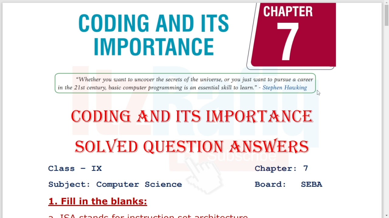 Chapter 7 - Coding and its Importance Question Answers | Part 1