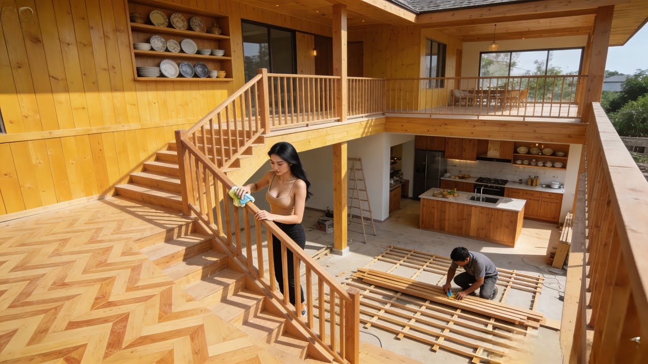 The young couple transformed their old house into their dream log cabin in just 243 days.