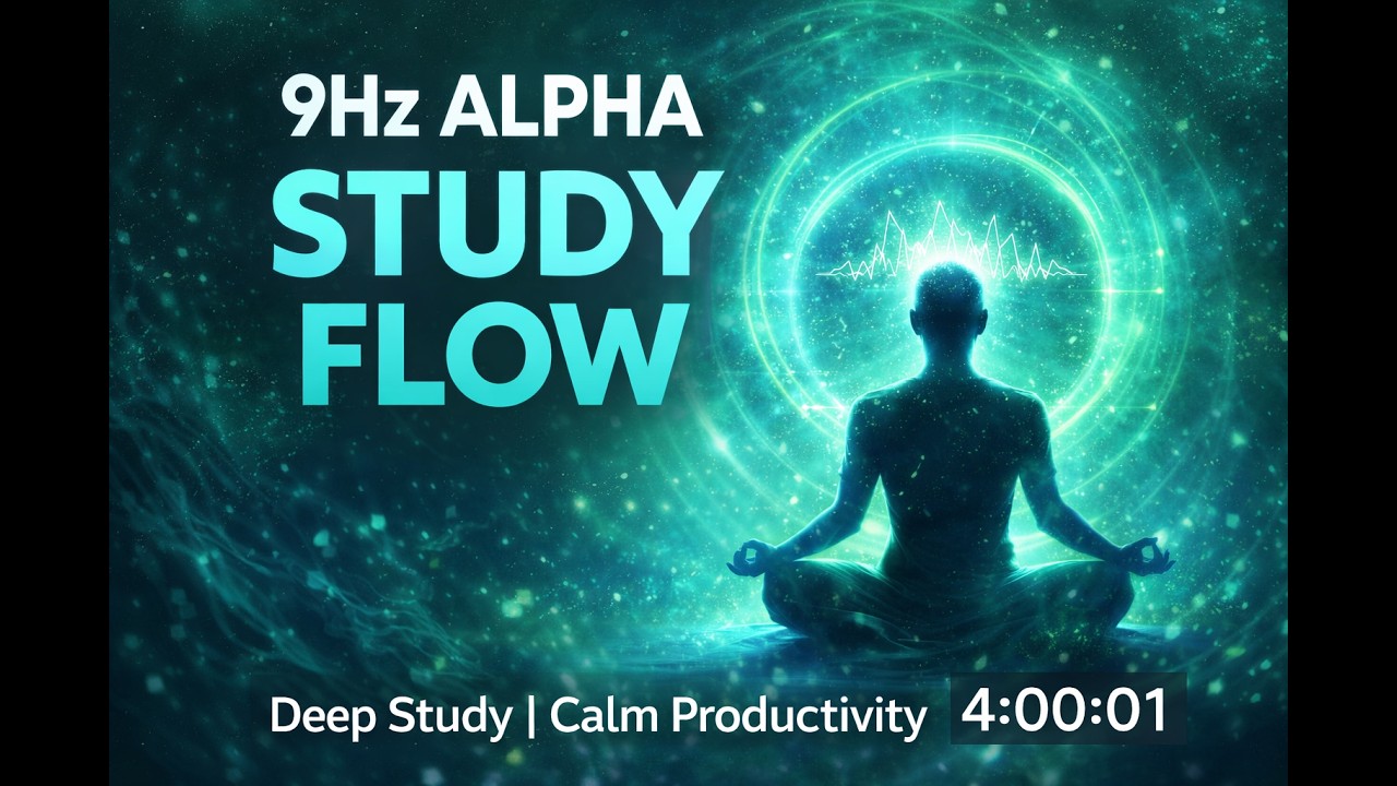 9Hz Alpha Binaural Beat — Deep Study Flow | Calm Focus & Productivity (4 Hours)